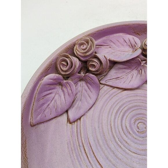 Art Pottery Bowl Dish With Roses / Purple Hues Applied Flowers Mother's Day - Picture 6 of 9